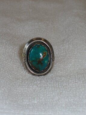 Turquoise Sterling Silver Ring - Leroy Thomas Navajo Size 9.25